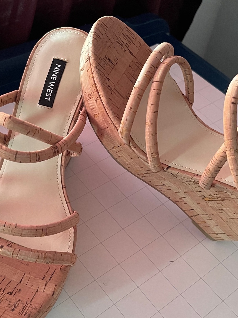 Nine West Cork-Strap Platform Wedge Sandals in Natural Tan